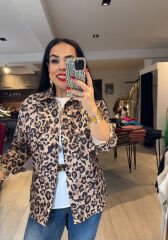 leopar desen kapitone gömlek mont