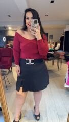 Büyük beden Havuz yaka lira kumaş  bordo uzun kol body