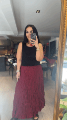 Kraş kumaş beli lastikli bordo etek