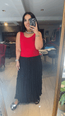 Kraş kumaş beli lastikli siyah etek