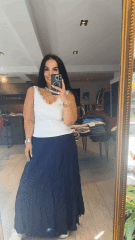 Kraş  kumaş beli lastikli lacivert renk etek